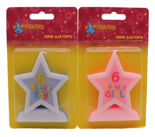 Свеча Цифра 6 звездочка блестка (цвета микс) 635681