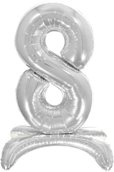 Шар ЦИФРА фольгированный № 8 32"81см на подставке Серебро