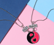 Кулоны Неразлучники Инь-Янь чёрно-розовый в серебре 45см